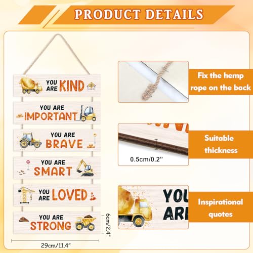 Image of HPNIUB Construction Trucks Room Decor for Boys, Transportation Inspirational Positive Quotes Hanging Plaque Sign, Cartoon Vehicle Wood Sign for Nursery or Toddler Room Decor