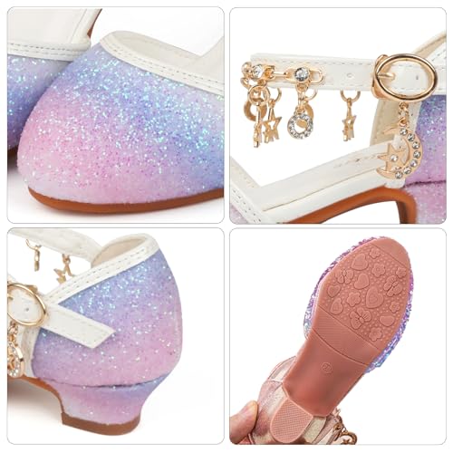 Image of ChuLian Little Kids Girls Dress Pumps Glitter Sequins Princess Low Heels Mary Jane Party Dance Shoes Rhinestone Sandals