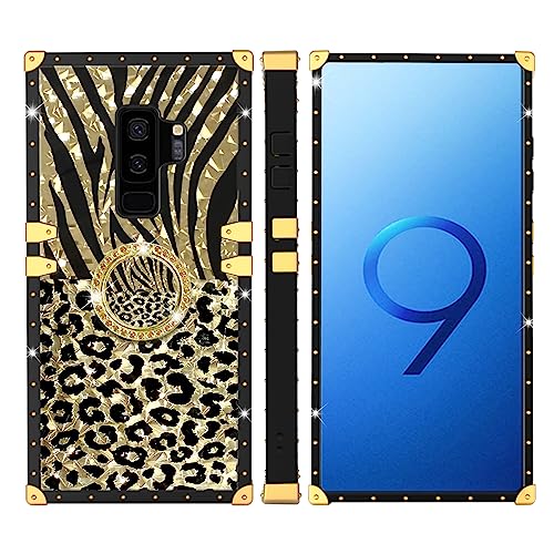 Image of for Samsung Galaxy S9 Plus Phone Case with Ring Kickstand Retro Elegant Luxury Leopard Cheetah Print Design Gold Full Protection Cover for Girls Women