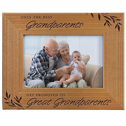 CEDAR CRATE MARKET Only the Best Grandparents get Promoted to Great Grandparents, Engraved Natural Wood Photo Frame Fits 4x6 Horizontal Portrait, Grandma Gifts, Grandpa Gifts