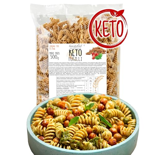 Nuevos FUSILLI KETO Line@diet | Paquete de 500g de fusilli cetogénico | bajo en carbohidratos y 0,2 g de azúcar, rico en fibra y proteínas