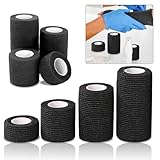12 Rollen Schwarz Selbstklebender Verband, 2,5cm x 4,5m/5,0cm x 4,5m/7,5cm x 4,5m/10cm x 4,5m Haftbandage Verband, Bandagen für Haustiere, Hundebandagen für die Erste Hilfe bei Sportverletzungen