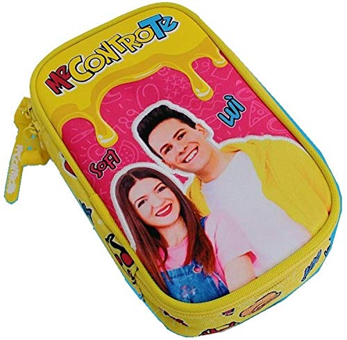 ME CONTRO TE ASTUCCIO CON CERNIERA OVALE JUMBO CON PATELLA INTERNA PORTAPENNE COLORE GIALLO E ROSA LUI' E SOFI'