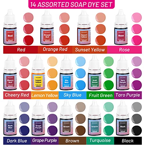 DYESMEE Seifenfarbe Set 10 Farben, Hautsichere Flüssige Seifenfarbe für die Seifenherstellung, Seifenfarben in Lebensmittelqualität für DIY Badebomben, Handgemachte Seifen, Schleim, Ton, Kunsthandwerk
