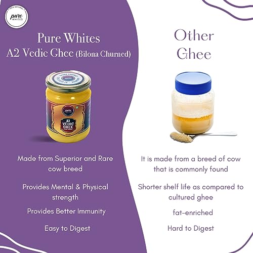 Image of Pure Whites A2 Gir Cow Vedic Ghee 1 Litre Bilona Method | Better Nutrition, Digestion & Immunity Booster | Traditional and Homemade Organic Fresh Ghee | Pure, Natural & Healthy | Lactose and Gluten Free, Pure, Natural & Healthy | Rich in Omega 3 and 6