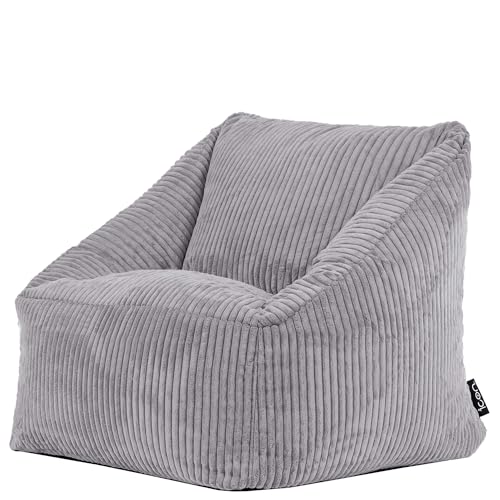 Icon Natalia Sitzsack Kinder, Grau, Flauschiger Cord Stoff, Sitzsack Cord mit Füllung, Bequemer Kinder Sessel, Kuschelsessel, Lese Sessel, Schlafzimmer, Kinderzimmer, Spielzimmer