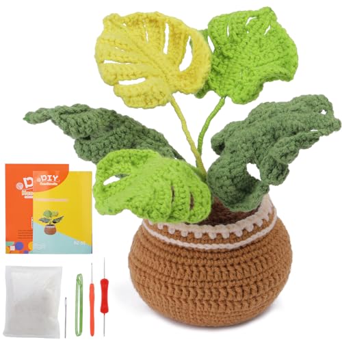 Image of kgxulr Crochet Kit, Monstera Leaves Knitting Kit, Crochet Kit for Beginners | Crochet Kit for Beginners, Crochet Flower Kit, Beginner Crochet Kit for Adults with Step-by-Step Video Tutorials