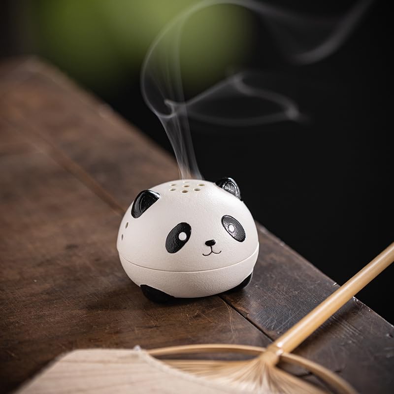 Brûleur d'encens panda en céramique noire et blanche pour salon