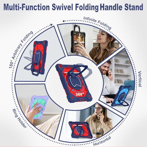 Image of WESOROL Case for iPad 9th Generation 10.2 Inch Tablet Case Military Grade Shockproof Cover for iPad 9th /8th /7th Gen Cases with Rotating Stand Screen Protector Pencil Holder,Navy Red