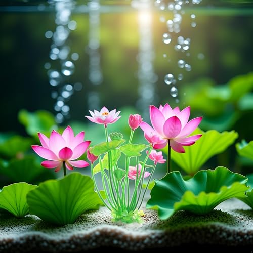 Image of Pink Artificial Water Plants, Artificial Lotus Fish Tank Ornament Aquarium Aquatics Grass Flower Simulation Wedding Favors Plastic Plastic Plants for Party Fish and Aquatic Pets Aquarium Decor
