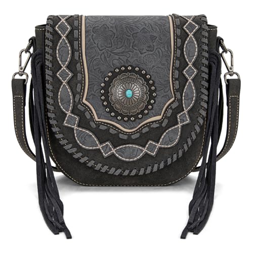 Montana West Crossbody Bags for Women Floral Embossed Shoulder Bag Concho Collection with Tassels
