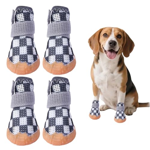 犬 靴 メッシュ 夏 通気性 犬の靴 ドッグブーツ 汚れ防止 肉球保護 脱げない 滑り止め ひんやり 犬用シューズ 犬 猫用 犬のくつ マジックテープ お出かけ お散歩 梅雨対策 ペット用靴 (黒, M)