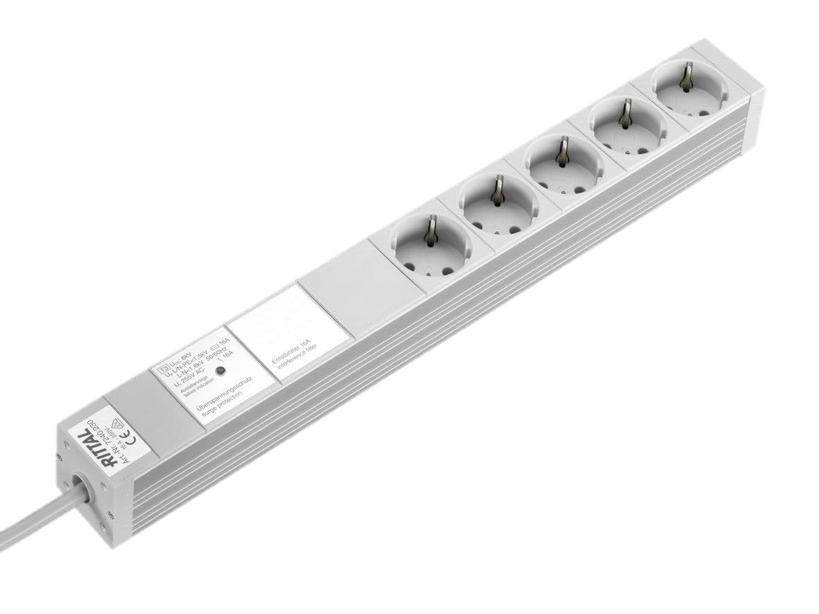 Rittal DK Typ F Steckdosenleiste, 5-fach Gefiltert 16A CEE 7/3 Überspannungsschutz, 2m Kabel, 250V