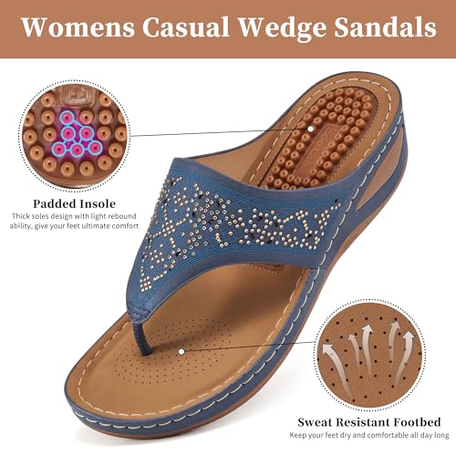 Image of Ecetana Wedge Sandals for Women Comfortable Casual Stylish Flip Flops | Soft Cushion Orthopedic Slip On Platform Thong Sandals with Lightweight Non Slip 2.16 Inch Heel for Summer Walking