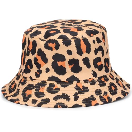 Bucket Hat for Men Women Sun Hat Beach Travel Fishing Hat Double Side Wear Leopard