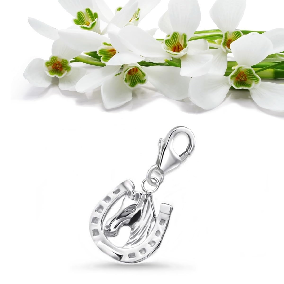Goldene Hufeisen Pendentif mousqueton en argent véritable 925 pour bracelet à breloques, 21 mm, Argent sterling, Pas de pierre précieuse