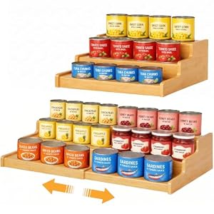 Expandable Bamboo Can Rack Organizer for Pantry, 3-Tier Can Storage Holder