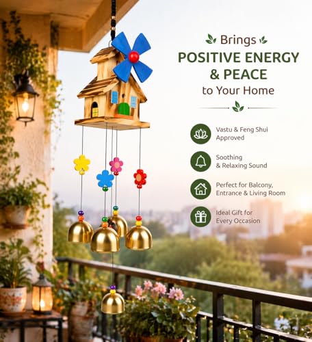 Image of Wind Chimes for Home Decor | Vastu Wind Chime for Positive Energy & Good Luck | Soothing Sound Hanging for Balcony, Entrance & Living Room | Premium Metal Bells | Housewarming Gift