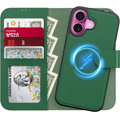 LUHOURI for iPhone 17 Case Wallet - Wireless Charging Compatible Green - image 1