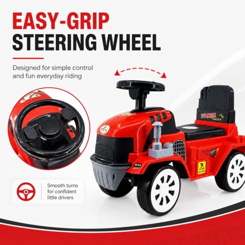 Image of Farm Tractor Ride On Toy for Kids 2-5 Years, Foot-to-Floor Manual Ride On with Comfortable Backrest, Easy-Grip Steering Wheel, Wide Wheels, Indoor & Outdoor Ride On Toy for Boys & Girls