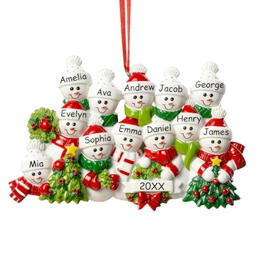 Image of iDIY 2026 Personalized Christmas Ornaments - Family of 12 - Custom Snowman Family Christmas Ornaments with Name, Customized Premium Resin Keepsakes Ornaments for Christmas Tree Decorations