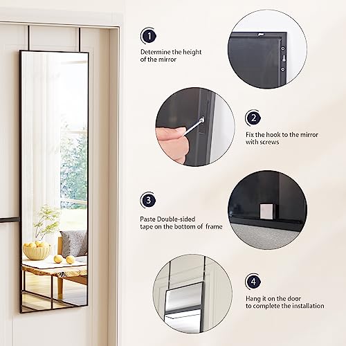 Image of BEAUTYPEAK 16 inch x 50 inch Adjustable Height Over The Door Mirror, Full Length Hanging Door Mirror with Shatterproof Tempered Glass Aluminum Alloy Frame for Bedroom, Living Room, Bathroom, Dorm, Black