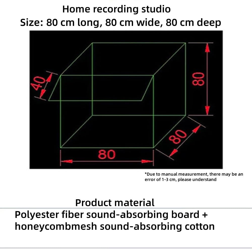 Tragbare, schalldichte Aufnahmekabine – Desktop-Gesangsabsorbierender Schild für Heimstudio – 80 x 80 cm Schallisolierungsabdeckung für Musiker und Synchronsprecher