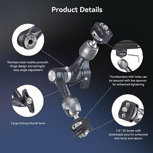 Image of SmallRig 7 inch Rosette Magic Arm, Camera Monitor Mount with 1 /4 inch-20 Screws and Anti-Twist Pins, Max Load Capacity 3.5kg, for Cameras, Monitors, LED Lights and Phones - 4194