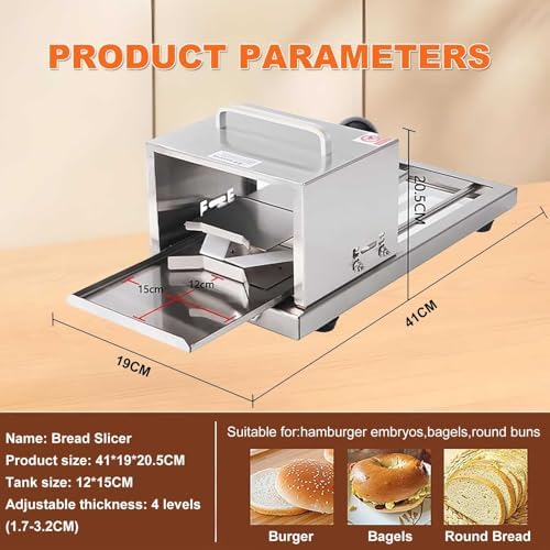 Commercial Manual Bagel Slicer, Manual Hamburger Bun Slicer, With Sliding Function, 4 Thickness Settings, Stainless Steel Construction, Can Evenly Slice Bagels And Bread.