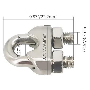 Wire Rope Accessory Set 304 Stainless Steel M4 Wire Rope Cable Clamps Stainless Steel Thimble and Aluminum Crimping Loop for 3/16 Inch Wire Rope Cable