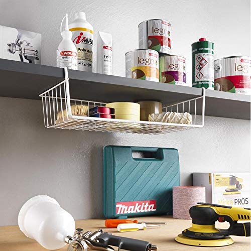 Tebery 2 Pack White Under Shelf Wire Basket Hanging Storage Baskets, Under Cabinet Add-On Storage Racks Slide-In Baskets Organizer For Kitchen Pantry Desk Bookshelf #TOP3
