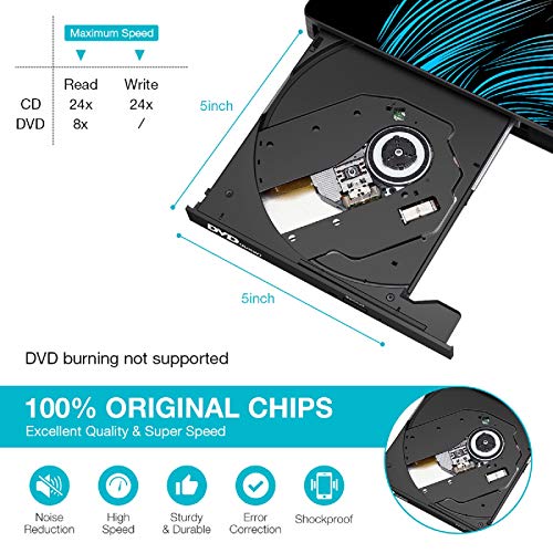 External DVD Drive, M WAY USB 3.0 External DVD CD ROM Drive, USB-C External DVD Player, Portable DVD +/- RW Optical Drive for Laptop PC Computer MacBook OS Windows 7/8/10/Linux (with Storage Bag)