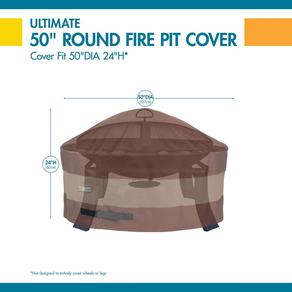 DUCKCOVERS Ultimate Waterproof 52 Inch Round Fire Pit Cover, Outdoor Firepit Cover