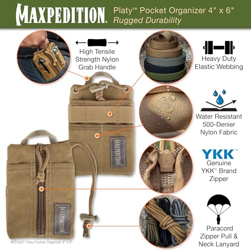 Image of MAXPEDITION Platy Pocket Organizer, Durable EDC Tool Pouch for Men, Neck Wallet with Paracord Lanyard, Holds Flashlight, Multitool, Pen, Notebook