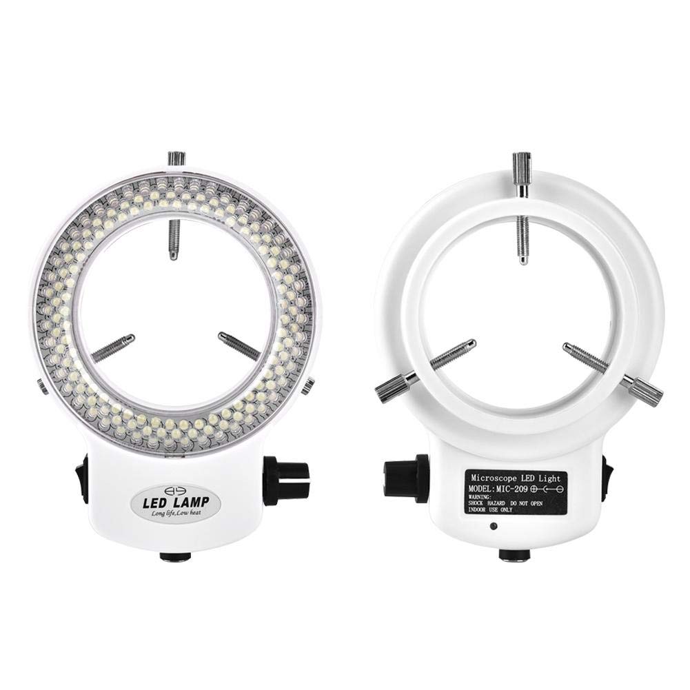 Lampada per Microscopio 144 perline LED Anello luminoso Illuminatore Luminoso Oltre 18000LUX 4,5 W Luminosità Sorgente Lampada ad Anello Regolabile(White)