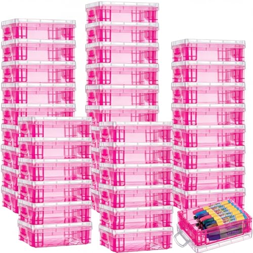 Image of Suzile 40 Pcs Plastic Crayon Boxes Holds 24 Crayon with Snap Lid Storage Container Clear Stackable Case for School Office Classroom Supplies Pen Pencil Craft(Red)