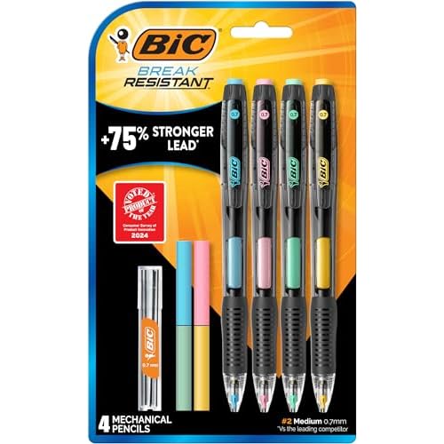 BIC Break Resistant Mechanical Pencils with Erasers, 4-Count Pack