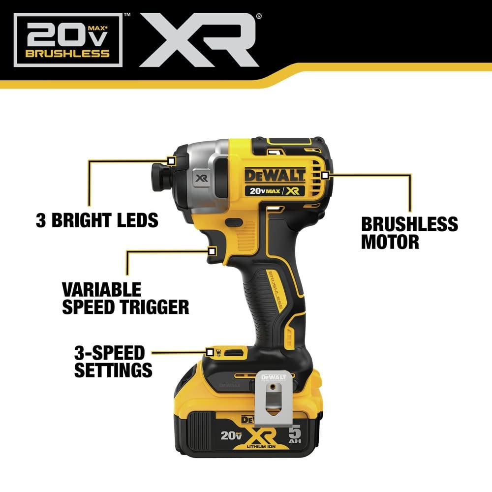 DEWALT 20V MAX XR pistola de tornillo para paneles de yeso y destornillador de impacto, kit combinado de herramientas eléctricas, 2 baterías y cargador incluido (DCK268P2)