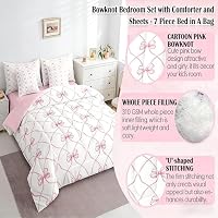Erosebridal Pink Bowknot 7 Piece Comforter Set Full Bow Knot Bedding for Kids Girls Butterfly Knot Bow Tie Sheet Set Bed in A Bag Aesthetic Coquette Bedroom Decor Geometric Cartoon Bed Set — image 2