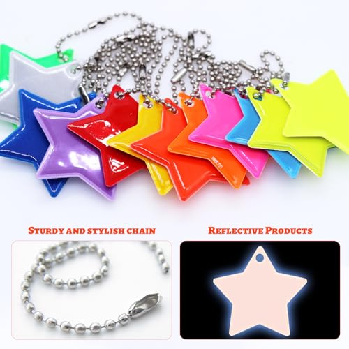 Aimeke 30 Stück Sicherheits Reflektor Anhänger Reflektoren Stern Anhänger Reflektierende Schlüsselanhänger für Rucksack Radfahren Gehen (12 Farben)