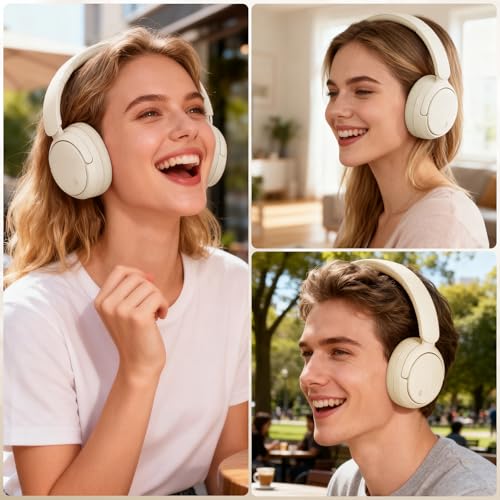 Image of for Home Office Travel, Hybrid ANC Over Ear Headphones, BT6.0 60H Hi-Res Deep Bass Memory Foam Cups White