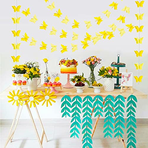 Image of 5 Pieces 3D Yellow Butterfly Paper Garland Hanging Decorative Banner for Home Ceiling Decor Birthday Party Baby Shower Wedding Theme Showcase Decoration Supplies Total 393 Inch Length