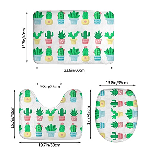 UBINYSS Badematte + Konturmatte + Toilettendeckelbezug, Süßer Sukkulenten Kaktus 3 Stück Badematte Set, mit rutschfester Klebeunterseite – Bild 3