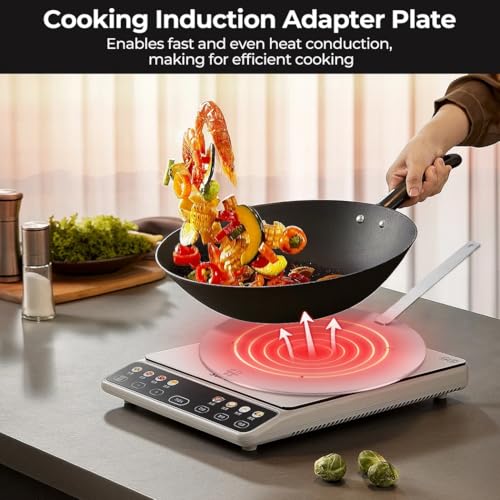 Fogão elétrico de vidro a gás por indução, conversor adaptador de placa difusora de calor com alça removível para distribuição rápida de calor, difusor de indução de liga de alumínio para fogão de