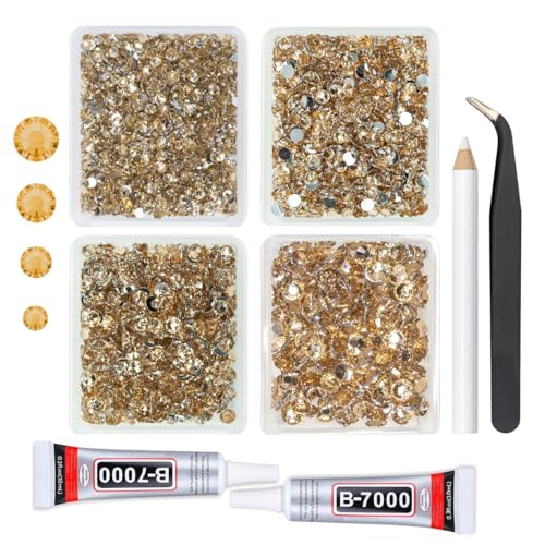 qiipii Champagne Golden Crystal Resin Rhinestones w B7000 Jewelry Glue for Bedazzling Crafting Flatback Stones 3mm 4mm 5mm 6mm Diamonds Crystals Gems Charms for Nails Face Eyes Makeup Tumblers Crafts