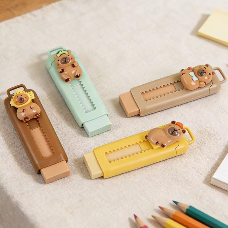 Cute Capybara Retractable Erasers | Push-Pull Pencil Erasers for School Office Stationery Random Color