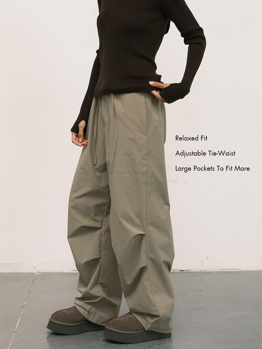 Fleece-Lined Parachute Pants - Womens Outdoor Baggy Wide Leg Winter Warm Thermal Water-Resistant Jogger