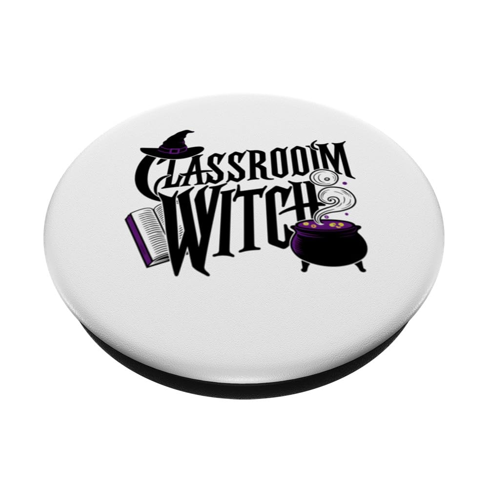 Classroom Witch Halloween Teacher PopSockets Swappable PopGrip, Black - Image 2