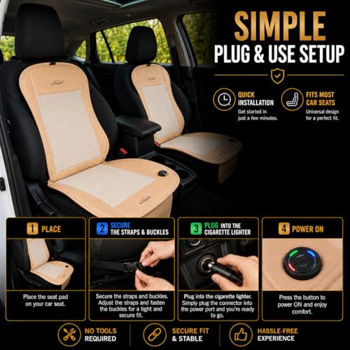 Image of Car Ventilated Cooling Seat Cushion Cover with 10 Powerful Fans & 3 Adjustable Cooling Levels, Breathable Fabric + Beige Leather Universal Fit for All Cars, Large Airflow