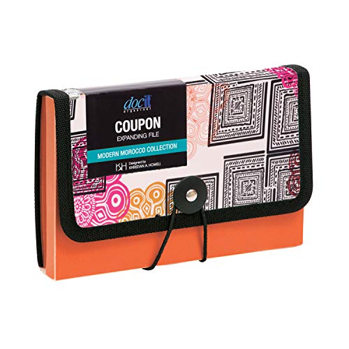 DocIt Organizer Coupon File, Designer Modern Morocco, 13-Pockets, for Coupons & Receipts (Orange)